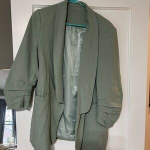 Green Relaxed Blazer with Shawl Collar